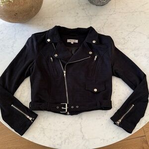 WYLDR Black Faux Suede Moto Jacket Women’s Small Cropped Biker Zip Belt
